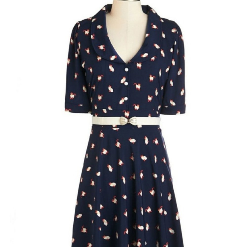 Trollied Dolly retro belted cat dress M